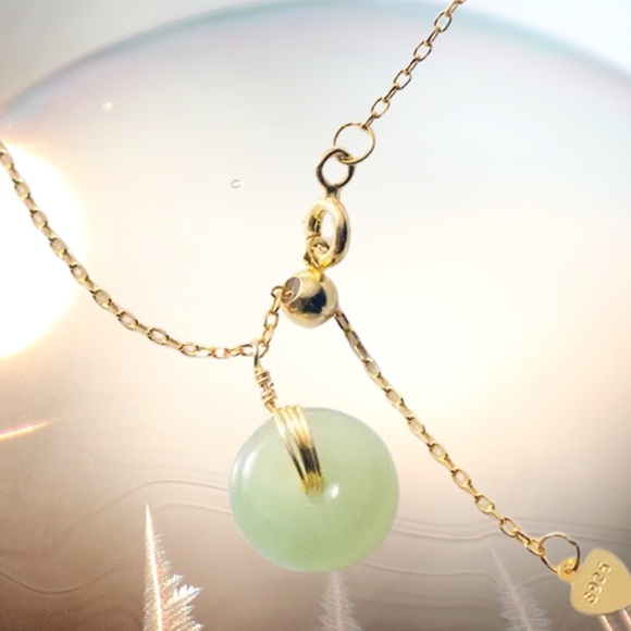 Green Jade 14kt Gold Real Sterling Silver Minimalist Necklace - Dainty - - Picture 3 of 12